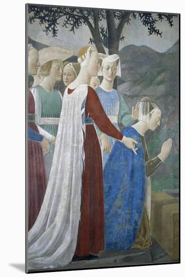 Detail from the Legend of the True Cross Showing Queen of Sheba in Adoration of Tree of Cross-Piero della Francesca-Mounted Giclee Print