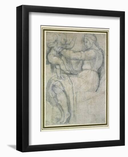 Detail from the Sistine Ceiling (Black Chalk with Touches of White Chalk on Pale Buff Paper)-Michelangelo Buonarroti-Framed Giclee Print