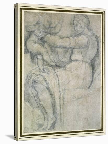 Detail from the Sistine Ceiling (Black Chalk with Touches of White Chalk on Pale Buff Paper)-Michelangelo Buonarroti-Stretched Canvas