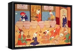 Detail of a Banquet with Musicians, from a Book of Poems by Hafiz Shirazi-null-Framed Stretched Canvas