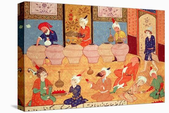 Detail of a Banquet with Musicians, from a Book of Poems by Hafiz Shirazi-null-Stretched Canvas