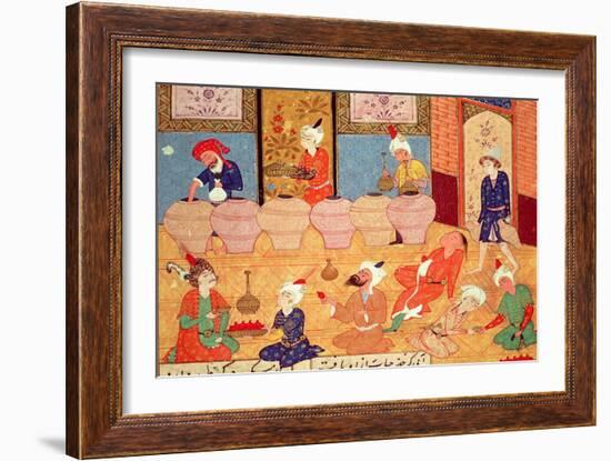 Detail of a Banquet with Musicians, from a Book of Poems by Hafiz Shirazi-null-Framed Giclee Print