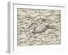 Detail of a flying turtle on a map of northern Europe-Italian-Framed Giclee Print