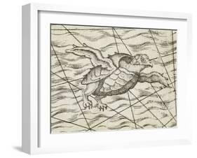 Detail of a flying turtle on a map of northern Europe-Italian-Framed Giclee Print