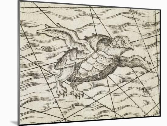 Detail of a flying turtle on a map of northern Europe-Italian-Mounted Giclee Print