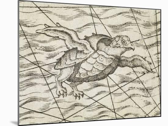 Detail of a flying turtle on a map of northern Europe-Italian-Mounted Giclee Print