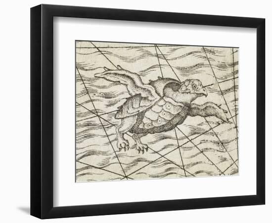 Detail of a flying turtle on a map of northern Europe-Italian-Framed Giclee Print