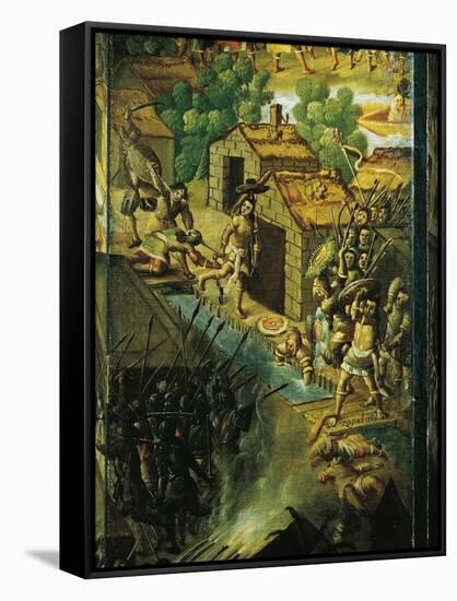 Detail of a Folding Screen Showing Clashes Between Aztecs and Spaniards-null-Framed Stretched Canvas