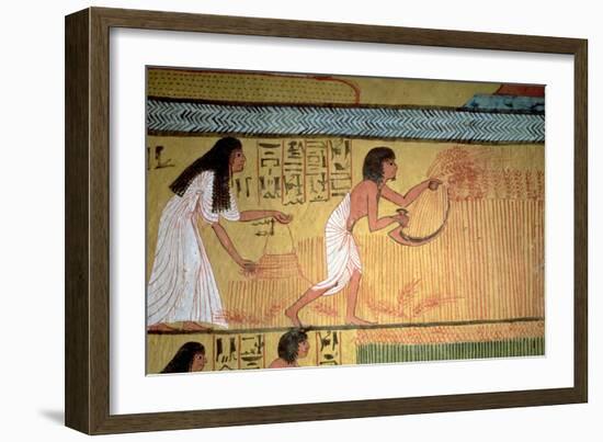 Detail of a Harvest Scene on the East Wall, from the Tomb of Sennedjem, the Workers' Village-null-Framed Giclee Print