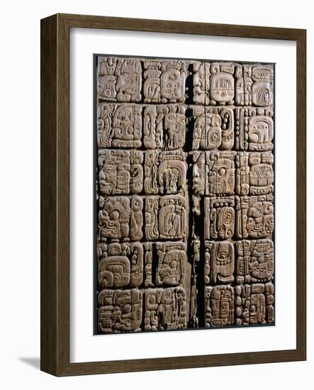Detail of a Mayan low-relief carved wood lintel from Temple IV at Tikal, Guatemala, c743-Werner Forman-Framed Giclee Print