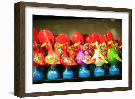 Detail of a rooster, windowshop in Lisbon, Portugal. September 2011-Gilles Targat-Framed Photographic Print