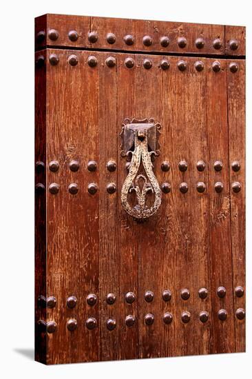 Detail of a Wooden Door and Bronze Knocker-Guy Thouvenin-Stretched Canvas