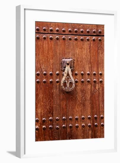 Detail of a Wooden Door and Bronze Knocker-Guy Thouvenin-Framed Photographic Print