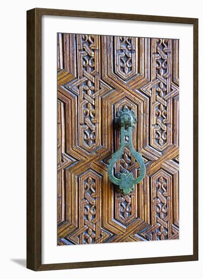 Detail of a Wooden Door and Bronze Knocker-Guy Thouvenin-Framed Photographic Print