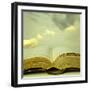 Detail of an Old Holy Bible Open with a Beautiful and Mystical Sky in the Background in a Golden Li-Valentina Photos-Framed Photographic Print