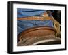 Detail of Back of Cowboy's Saddle, Jeans and Chaps, Sombrero Ranch, Craig, Colorado, USA-Carol Walker-Framed Photographic Print