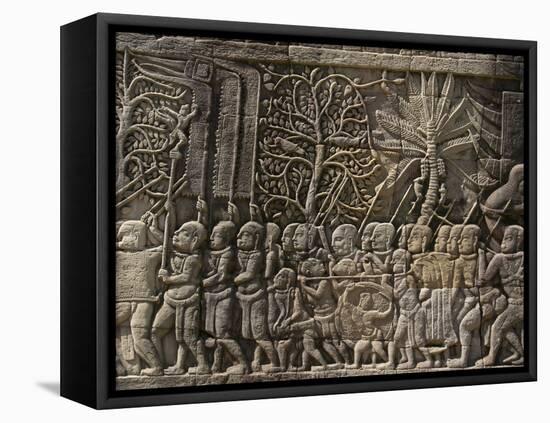 Detail of Bas Relief, Angkor Wat Archaeological Park, Siem Reap-Julio Etchart-Framed Stretched Canvas