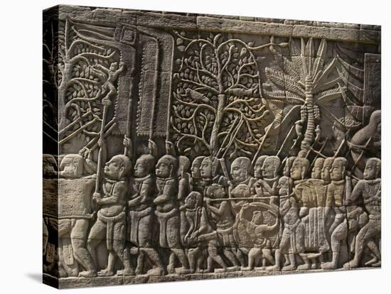 Detail of Bas Relief, Angkor Wat Archaeological Park, Siem Reap-Julio Etchart-Stretched Canvas