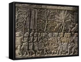 Detail of Bas Relief, Angkor Wat Archaeological Park, Siem Reap-Julio Etchart-Framed Stretched Canvas