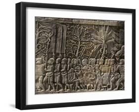 Detail of Bas Relief, Angkor Wat Archaeological Park, Siem Reap-Julio Etchart-Framed Photographic Print