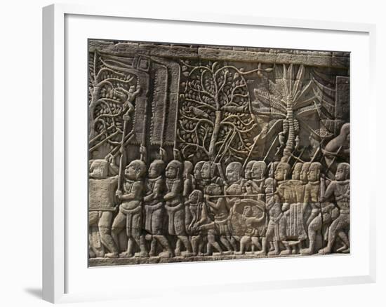 Detail of Bas Relief, Angkor Wat Archaeological Park, Siem Reap-Julio Etchart-Framed Photographic Print