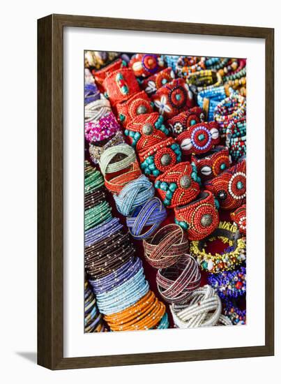 Detail of Bracelets and Rings at the Tibetan Market in Wednesday Flea Market in Anjuna, Goa, India-Yadid Levy-Framed Photographic Print