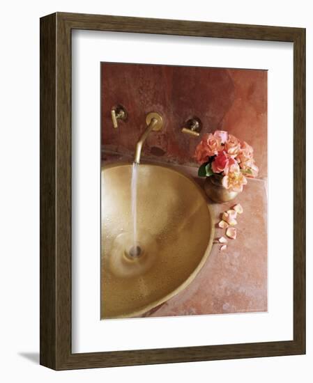 Detail of Brass Hand Beaten Bathroom Sink in Bathroom Area of Residence, Amber, Near Jaipur, India-John Henry Claude Wilson-Framed Photographic Print