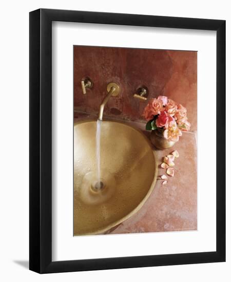 Detail of Brass Hand Beaten Bathroom Sink in Bathroom Area of Residence, Amber, Near Jaipur, India-John Henry Claude Wilson-Framed Photographic Print