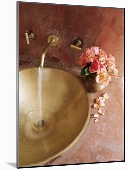 Detail of Brass Hand Beaten Bathroom Sink in Bathroom Area of Residence, Amber, Near Jaipur, India-John Henry Claude Wilson-Mounted Photographic Print