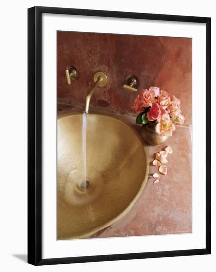 Detail of Brass Hand Beaten Bathroom Sink in Bathroom Area of Residence, Amber, Near Jaipur, India-John Henry Claude Wilson-Framed Photographic Print