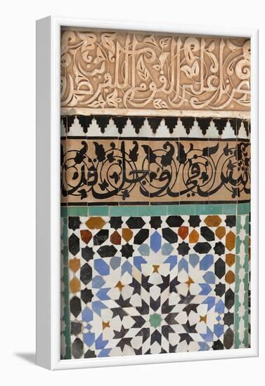 Detail of calligraphy and zellij in the patio, Ben Youssef Meders-Godong-Framed Photographic Print