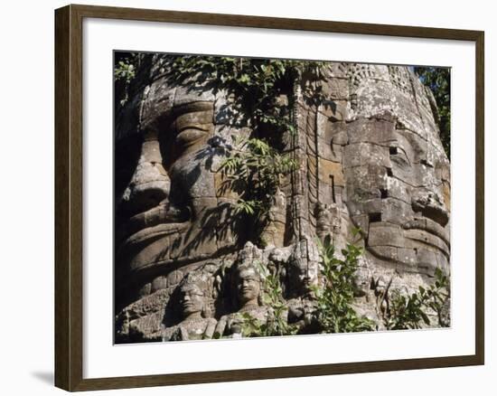 Detail of Carved Faces at Baray Temple, Angkor Wat, Cambodia-Mark Hannaford-Framed Photographic Print