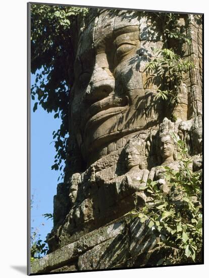 Detail of Carved Faces at Baray Temple, Angkor Wat, Cambodia-Mark Hannaford-Mounted Photographic Print