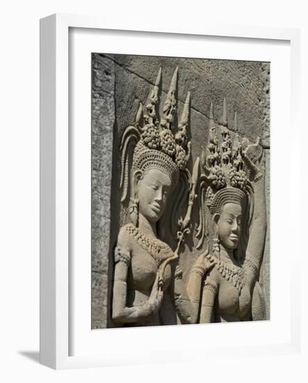 Detail of Carvings, Angkor Wat Archaeological Park, Siem Reap, Cambodia, Indochina, Southeast Asia-Julio Etchart-Framed Photographic Print