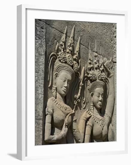 Detail of Carvings, Angkor Wat Archaeological Park, Siem Reap, Cambodia, Indochina, Southeast Asia-Julio Etchart-Framed Photographic Print