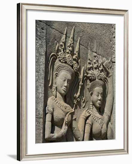 Detail of Carvings, Angkor Wat Archaeological Park, Siem Reap, Cambodia, Indochina, Southeast Asia-Julio Etchart-Framed Photographic Print