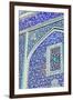 Detail of ceramic tiles on wall in Isfahan blue, Imam Mosque, UNESCO World Heritage Site, Isfahan,-James Strachan-Framed Photographic Print