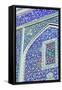 Detail of ceramic tiles on wall in Isfahan blue, Imam Mosque, UNESCO World Heritage Site, Isfahan,-James Strachan-Framed Stretched Canvas