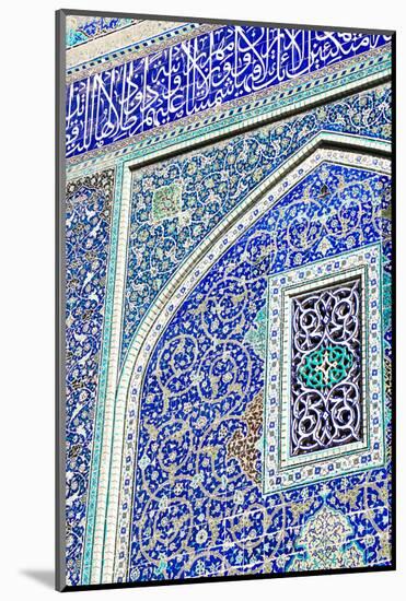 Detail of ceramic tiles on wall in Isfahan blue, Imam Mosque, UNESCO World Heritage Site, Isfahan,-James Strachan-Mounted Photographic Print