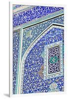 Detail of ceramic tiles on wall in Isfahan blue, Imam Mosque, UNESCO World Heritage Site, Isfahan,-James Strachan-Framed Premium Photographic Print