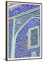 Detail of ceramic tiles on wall in Isfahan blue, Imam Mosque, UNESCO World Heritage Site, Isfahan,-James Strachan-Framed Premium Photographic Print