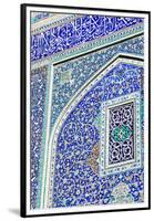 Detail of ceramic tiles on wall in Isfahan blue, Imam Mosque, UNESCO World Heritage Site, Isfahan,-James Strachan-Framed Premium Photographic Print