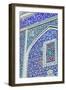 Detail of ceramic tiles on wall in Isfahan blue, Imam Mosque, UNESCO World Heritage Site, Isfahan,-James Strachan-Framed Photographic Print