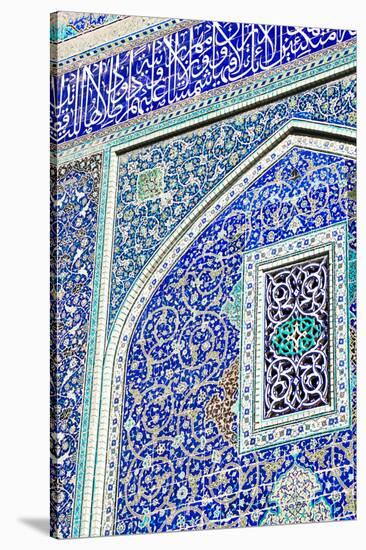 Detail of ceramic tiles on wall in Isfahan blue, Imam Mosque, UNESCO World Heritage Site, Isfahan,-James Strachan-Stretched Canvas