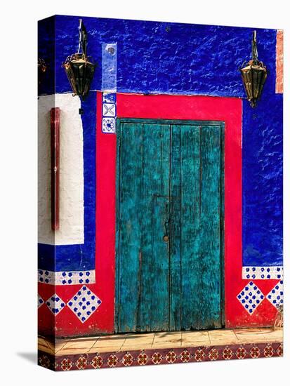 Detail of Colorful Wooden Door and Step, Cabo San Lucas, Mexico-Nancy & Steve Ross-Stretched Canvas