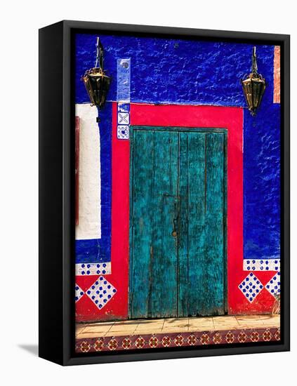 Detail of Colorful Wooden Door and Step, Cabo San Lucas, Mexico-Nancy & Steve Ross-Framed Stretched Canvas