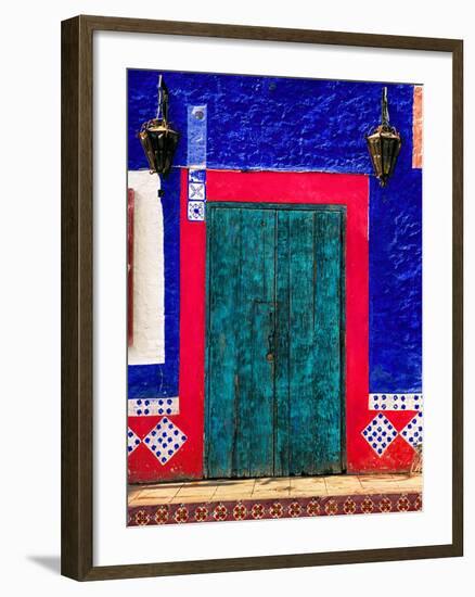 Detail of Colorful Wooden Door and Step, Cabo San Lucas, Mexico-Nancy & Steve Ross-Framed Photographic Print