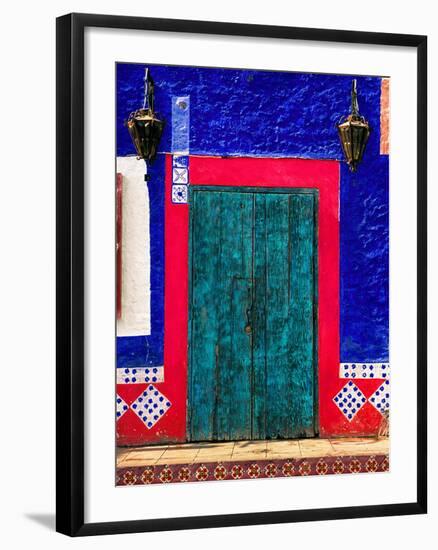 Detail of Colorful Wooden Door and Step, Cabo San Lucas, Mexico-Nancy & Steve Ross-Framed Photographic Print