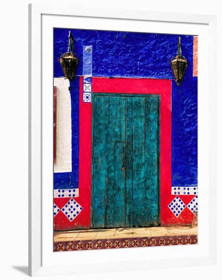 Detail of Colorful Wooden Door and Step, Cabo San Lucas, Mexico-Nancy & Steve Ross-Framed Photographic Print