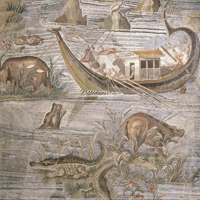 &lsquo;Detail of Crocodiles and Hippopotami on Nile Nilotic Mosaic&rsquo; Giclee